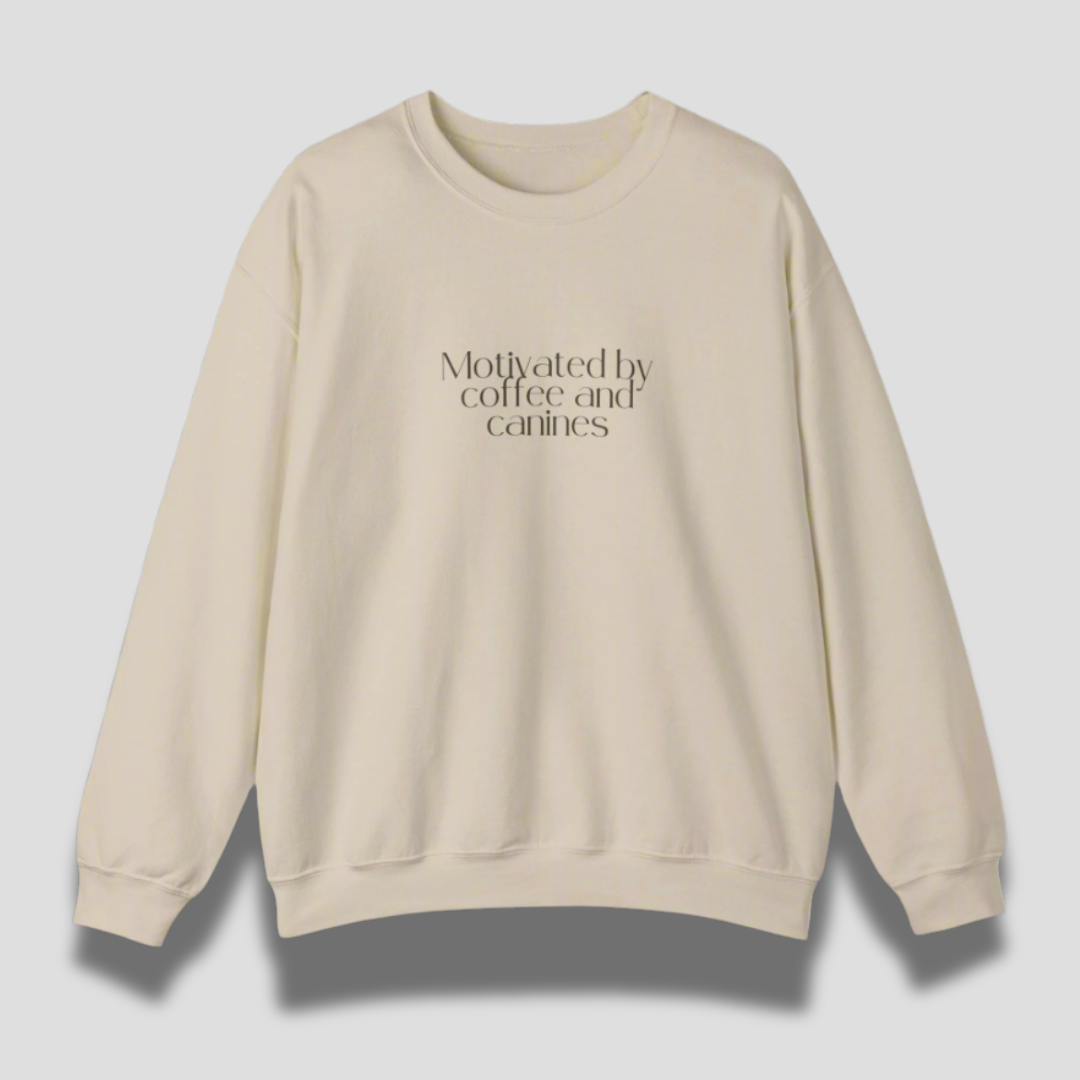 “Motivated by Coffee and Canines” Cozy Crewneck
