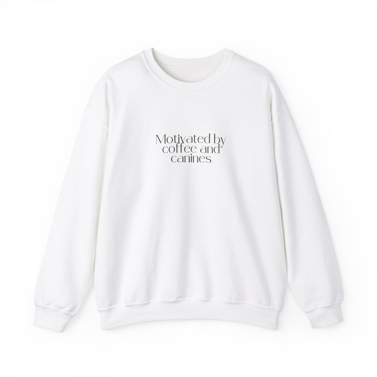 “Motivated by Coffee and Canines” Cozy Crewneck