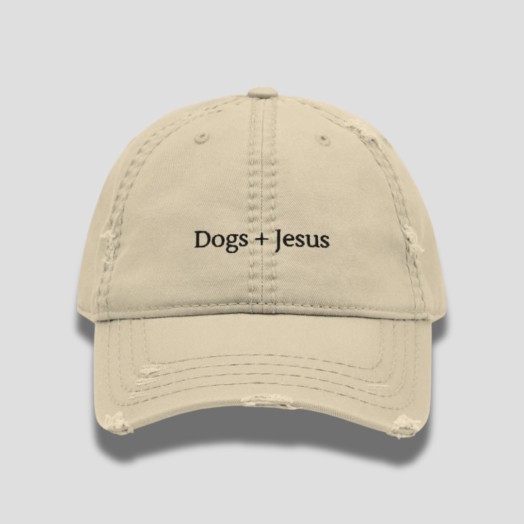 Dogs + Jesus Distressed Dad Hat