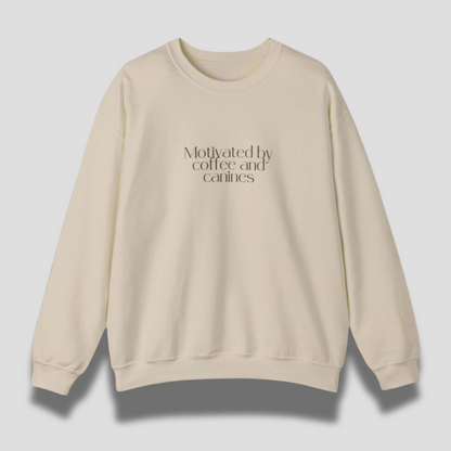 “Motivated by Coffee and Canines” Cozy Crewneck