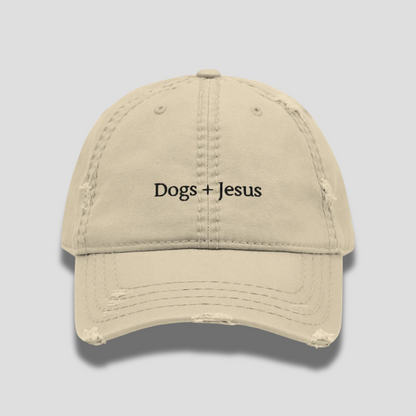 Dogs + Jesus Distressed Dad Hat