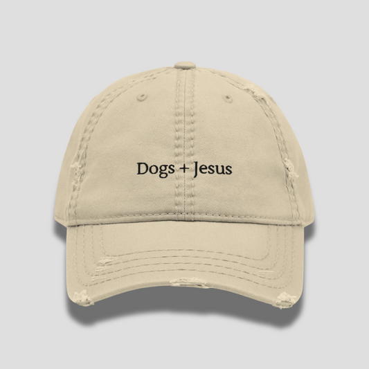 Dogs + Jesus Distressed Dad Hat