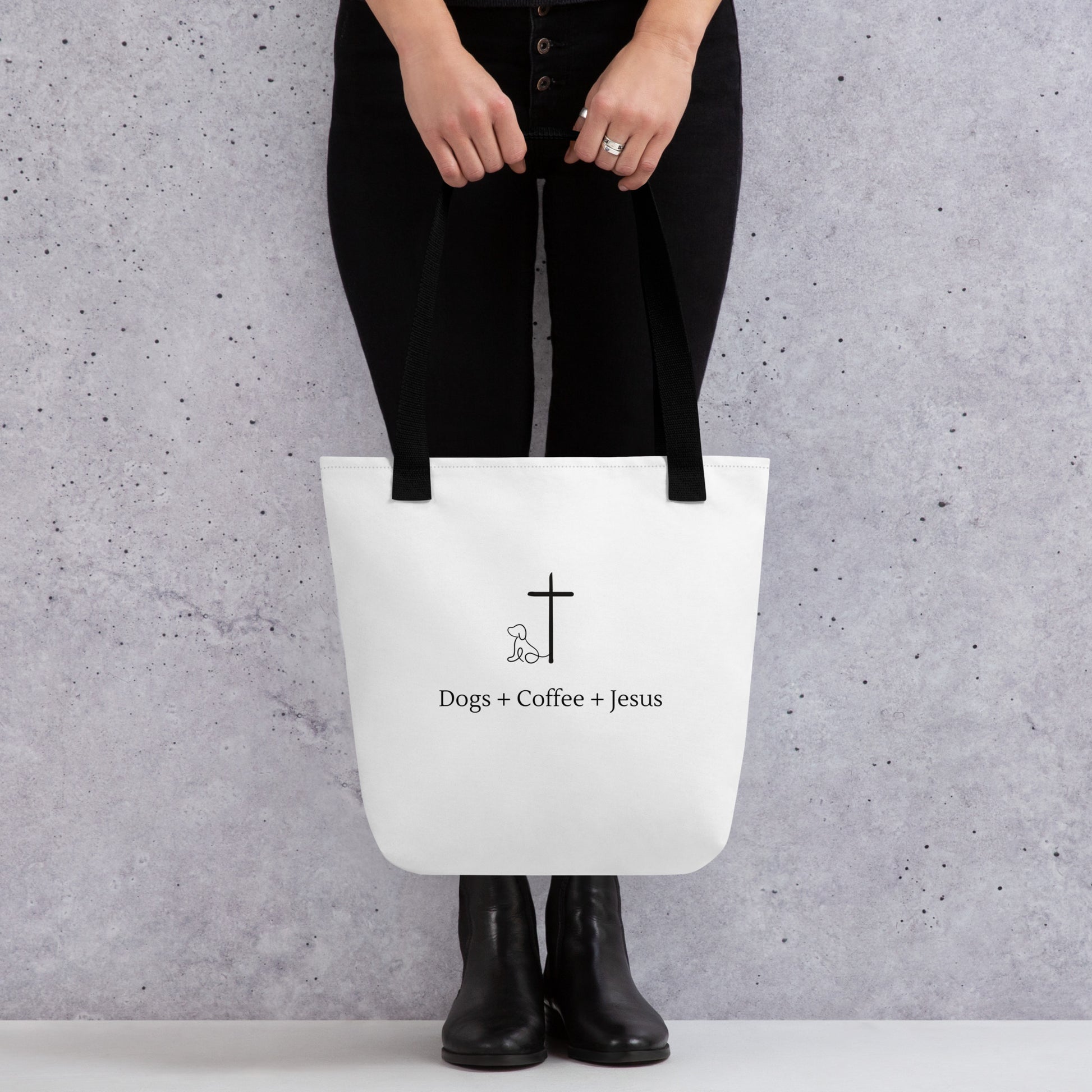 Dogs + Coffee + Jesus Tote Bag